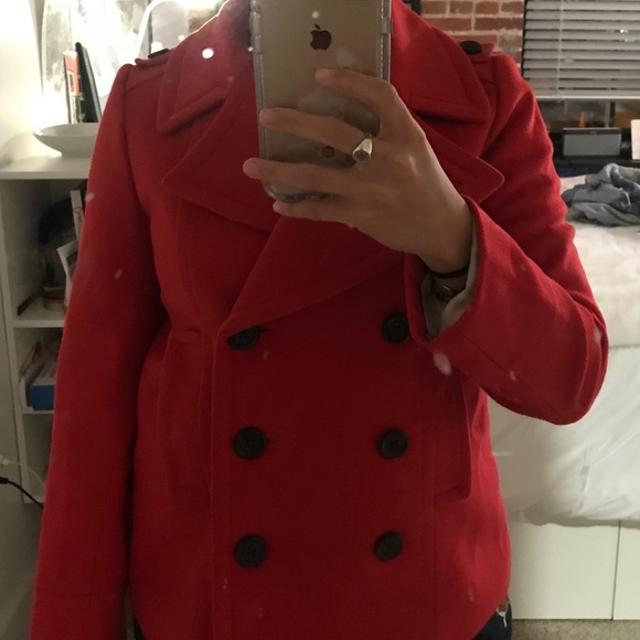 J Crew Red Pea Coat - Picture 5 of 5
